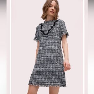 NWOT Kate Spade Bicolor Scallop Tweed Dress Fringe